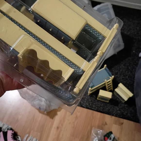 Vintage Doll House Bedroom Set with Blue and Cream Furniture - Picture 7 of 9